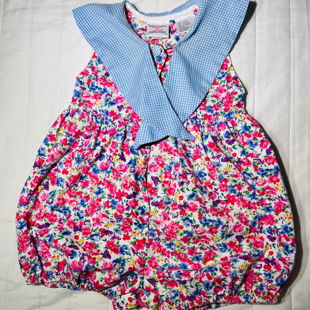 Ami Kids Vibrant Floral Romper with Blue Collar
